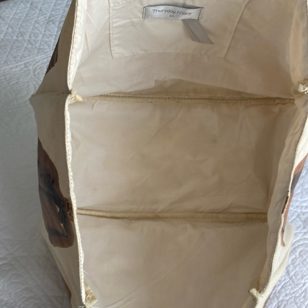 Thursday Friday Canvas Coated Quilt Print Tote Bag Cream Tan Gold - Picture 6 of 16